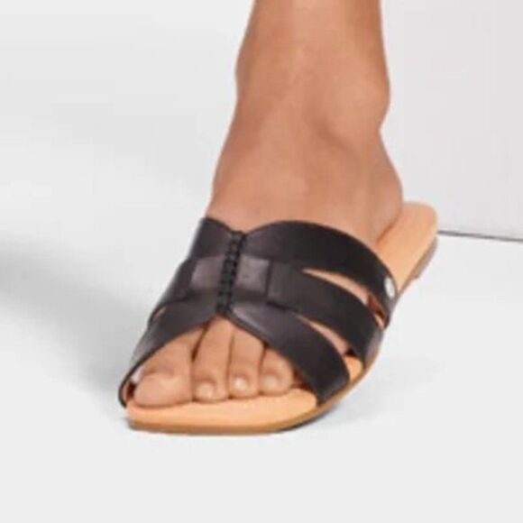 UGG Black Slide Sandals with Crisscross Straps - Picture 2 of 13